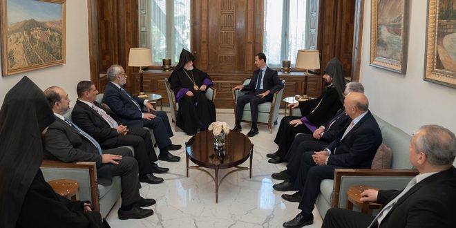 President al-Assad receives Arama I Kechichian, pastor of Armenian Church and accompanying delegation