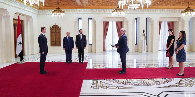 President al-Assad accepts credentials of Extraordinary and Plenipotentiary Ambassadors of Venezuela and Brazil to Syria