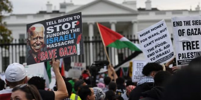 Hundreds gather in front of White House to protest against Israeli aggression on Gaza