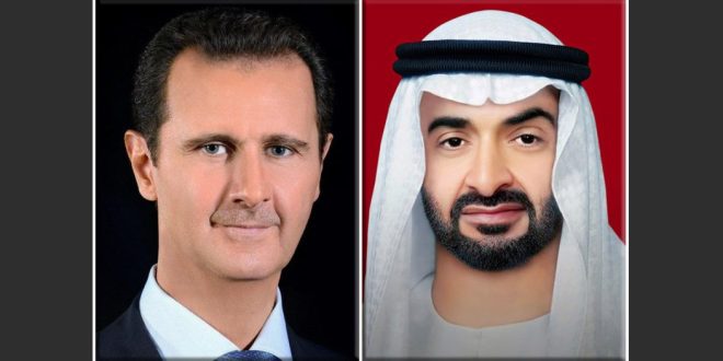 השיח’ מוחמד בן זאיד אל-נהיאן מדגיש לנשיא אל-אסד את תמיכת איחוד האמירויות והסולידריות עם סוריה בשל רעידת האדמה