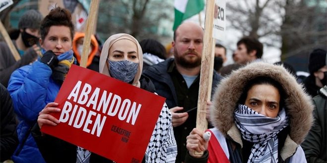 מחאות נגד ביידן על תמיכתו בתוקפנות הישראלית בעזה
