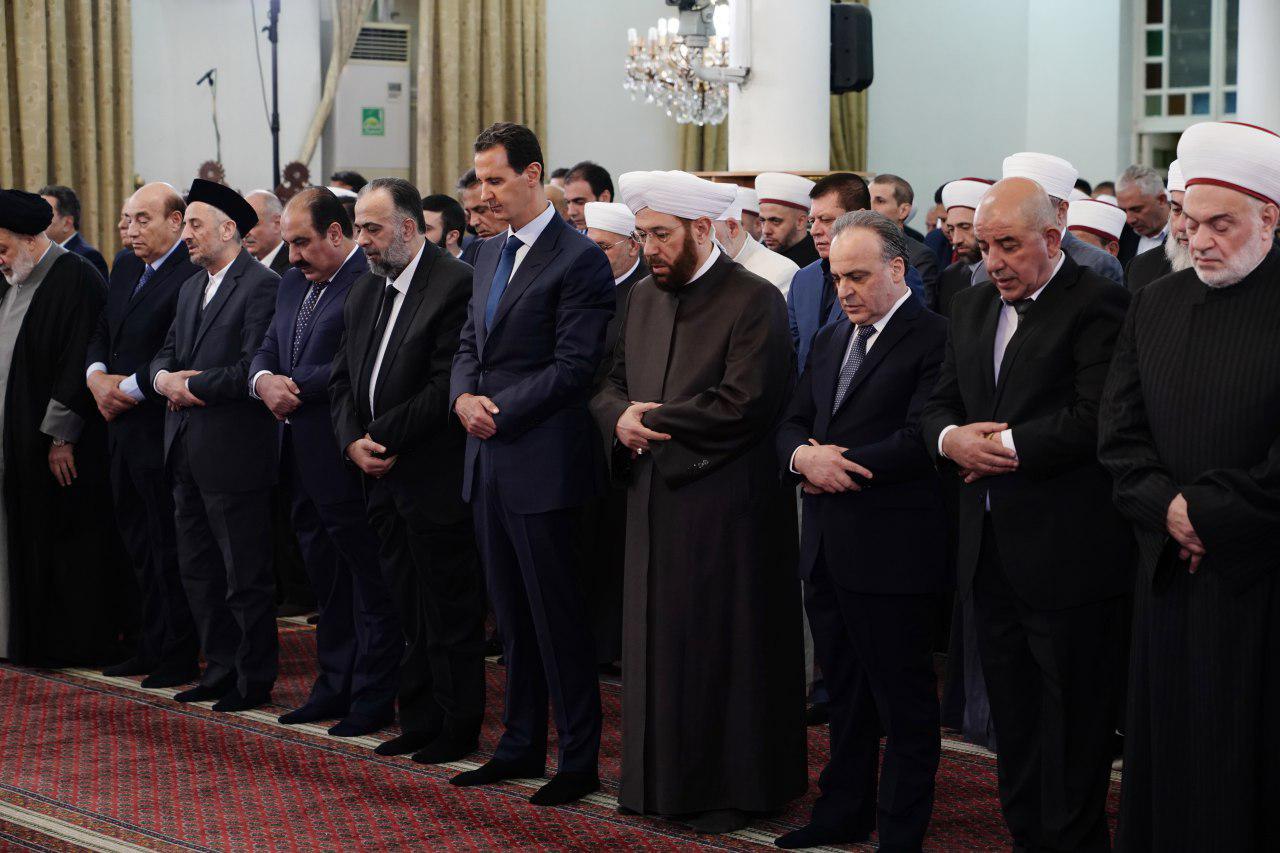 حضور «بشار اسد» در جشن میلاد پیامبر (ص) در مسجد دمشق + تصاویر 