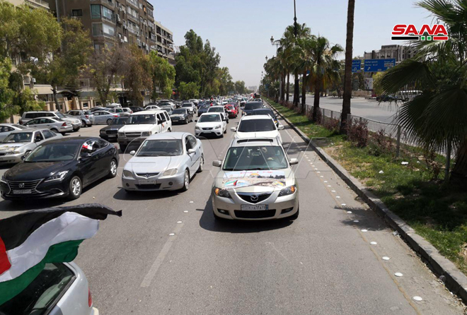 راهپیمایی خودروها در سوریه به مناسبت روز جهانی قدس